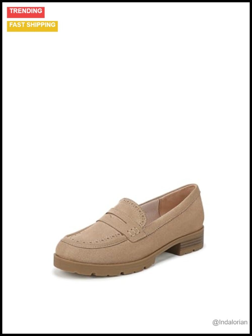 Women's Lug Sole Slip On Loafer with Brogue Detail and Cushioned Support